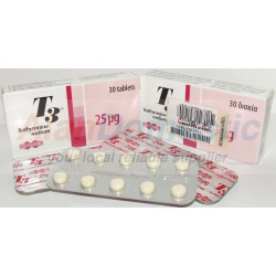 T3 Liothyronine Sodium, 1 box, 30 tabs, 25 mcg/tab